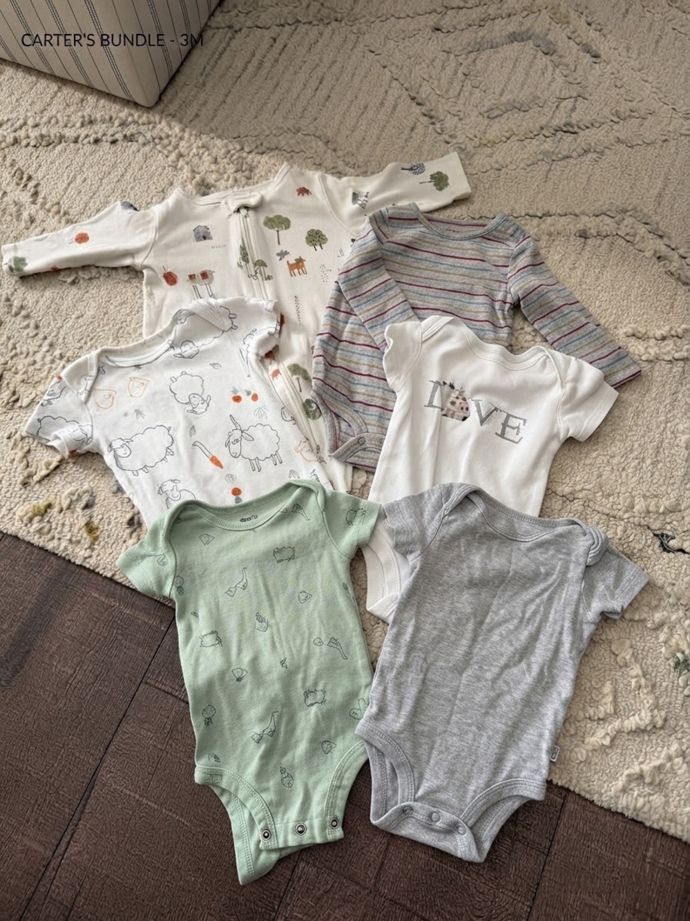 Carter’s 3-Month Bundle: Footie Pajama, Long Sleeve & 4 Short Sleeve Onesies EUC
